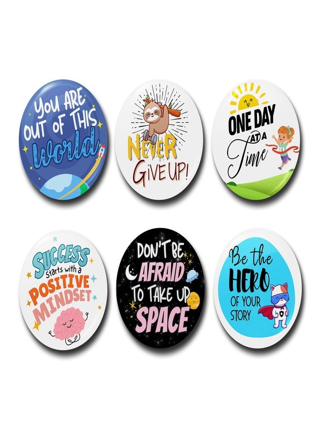 WUBUPRINT Button Badges with Fridge Magnet | Motivational Quotes Round Plastic Button Badges Combo 1 | Pin Badges with Strong Magnet | Perfect for Backpacks, Gifts, Jackets & More (Multicolour) Pack of 6 - Image 1